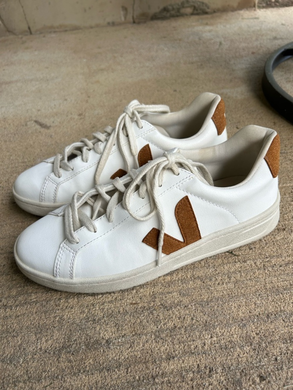 Veja White Leather Sneakers with Brown Suede Accents Color Cognac